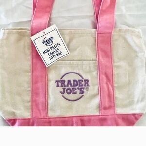Trader Joe's Cream Canvas Tote with Pink Trim NWT